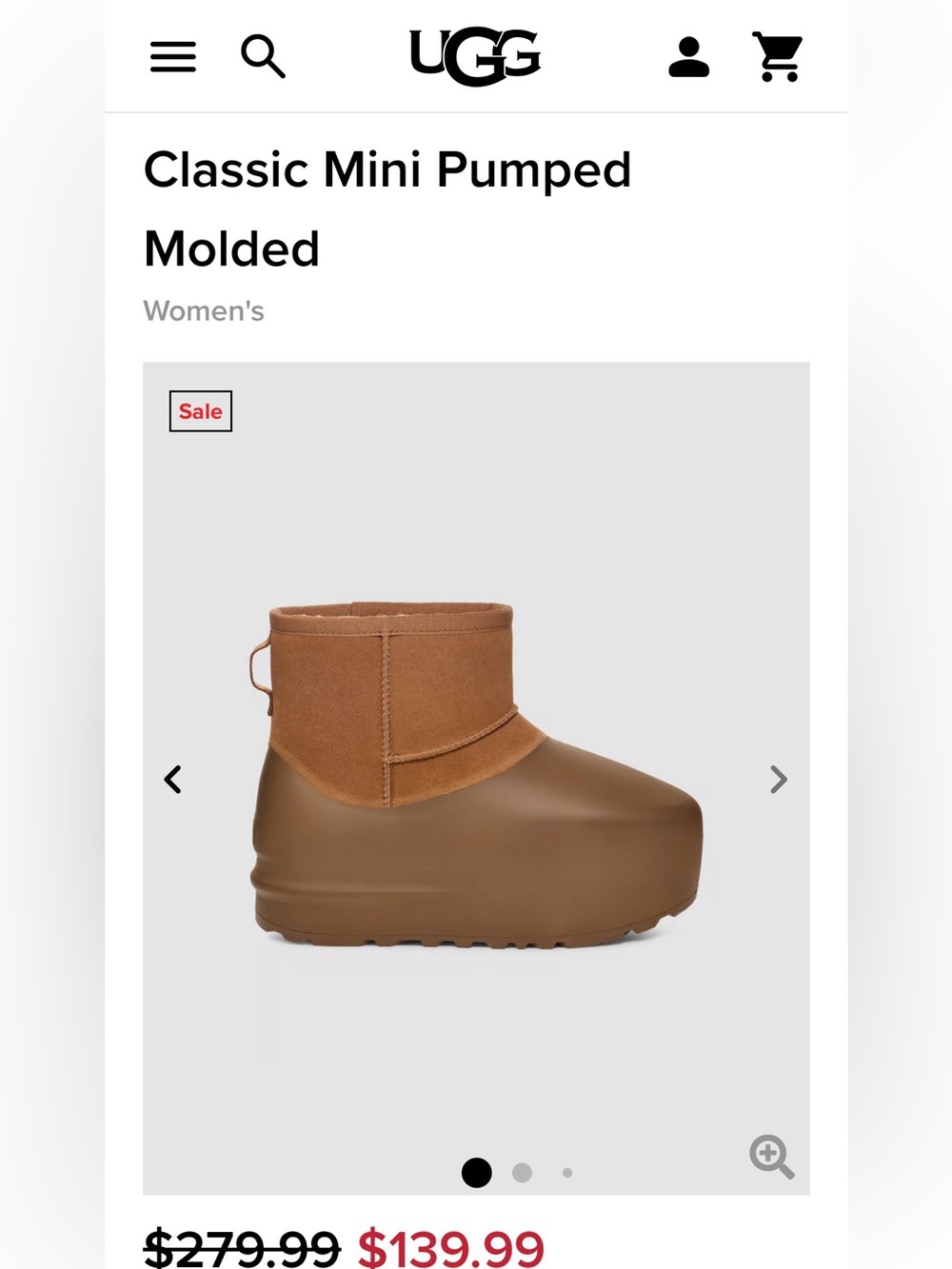 UGG Classic Mini Pumped Molded Ankle Boot in Chestnut Size 7/8 NIB